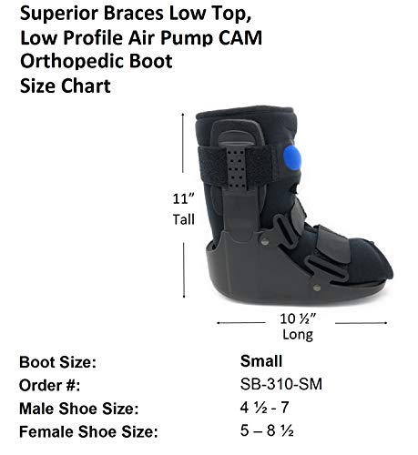 Superior Braces (Size Small) Low Top, Low Profile Air Pump CAM Medical Orthopedic Walker Boot for Ankle and Foot Injuries, Black, Men's Shoe Size 4 1/2-7, Female Shoe Size 6-8 from SB Superior Braces