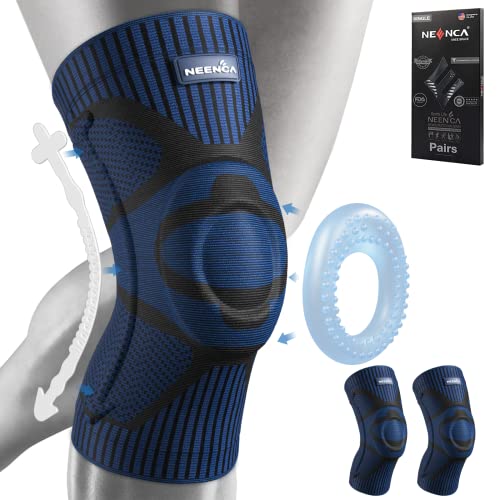 NEENCA [2 Pack] Knee Brace, Knee Compression Sleeve Support with Patella Gel Pad & Side Spring Stabilizers, Medical Grade Knee Protector for Running, Meniscus Tear, Arthritis, Joint Pain Relief, Sport by NEENCA