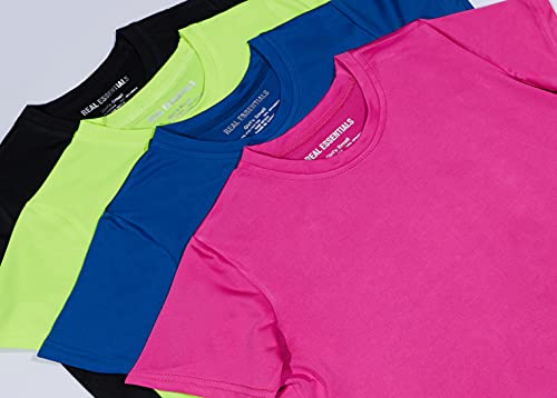 4 Pack: Girls Short Sleeve Shirts Tees Active Quick Dry Fit Crew Neck T-Shirt Active Athletic Tops Essentials Soccer Sports Yoga Gym Young Teen Chica's Kids Zebra Summer Clothes - Set 5, XS (7) by Real Essentials
