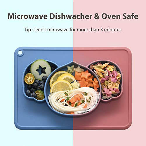 Suction Plate for Babies, Non-Slip Feeding Silicone Placemat for Babies Infants Toddlers Kids Dishes, Stick to High Chair Trays and Table,Microwave Dishwasher Safe (Cute Koala, Baby Blue) from Hey Kids