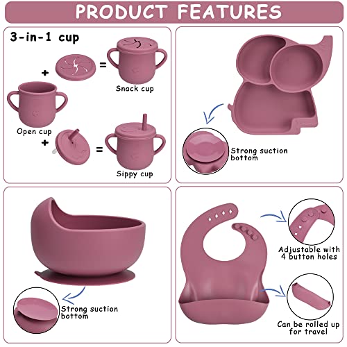 Mummentos Silicone Baby Feeding Set - Baby Led Weaning Supplies, Toddler Utensils, Transition Sippy Cups For Baby, Baberos Para Bebe, Suction Plates For Baby, Silicone Bibs For Babies. (Rose Pink) from Mummentos