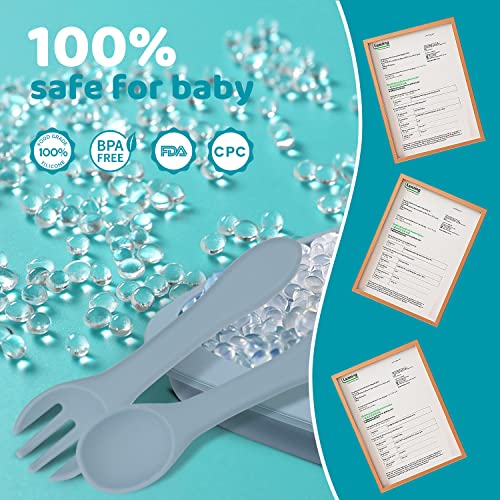 14 Pieces Silicone Baby Feeding Set Tameler Baby Led Weaning Supplies Toddler Eating Essentials Infant Suction Plates and Bowls With Silicone Bibs, Training Cups, Snack Cups, Spoons and Forks from Tameler