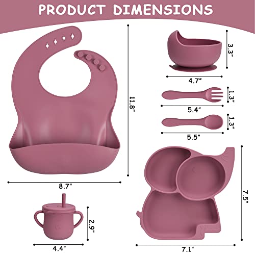 Mummentos Silicone Baby Feeding Set - Baby Led Weaning Supplies, Toddler Utensils, Transition Sippy Cups For Baby, Baberos Para Bebe, Suction Plates For Baby, Silicone Bibs For Babies. (Rose Pink) from Mummentos