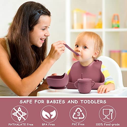 Mummentos Silicone Baby Feeding Set - Baby Led Weaning Supplies, Toddler Utensils, Transition Sippy Cups For Baby, Baberos Para Bebe, Suction Plates For Baby, Silicone Bibs For Babies. (Rose Pink) from Mummentos