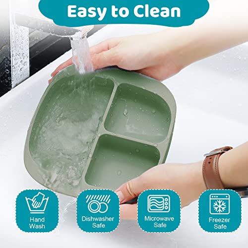 14 Pieces Silicone Baby Feeding Set Tameler Baby Led Weaning Supplies Toddler Eating Essentials Infant Suction Plates and Bowls With Silicone Bibs, Training Cups, Snack Cups, Spoons and Forks from Tameler