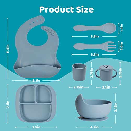 14 Pieces Silicone Baby Feeding Set Tameler Baby Led Weaning Supplies Toddler Eating Essentials Infant Suction Plates and Bowls With Silicone Bibs, Training Cups, Snack Cups, Spoons and Forks from Tameler