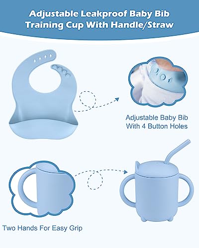 OFUN Silicone Toddler Feeding Set, Baby Led Weaning Supplies, 8 Pack Silicone Divided Suction Plate, Bowl and a Sippy Cup, with 2 Spoon, 2 folk, Eating Utensil, First Stage BLW Utensils 6-12 Months from Shenzhen Bangbang Silicone Technology Co.,Ltd