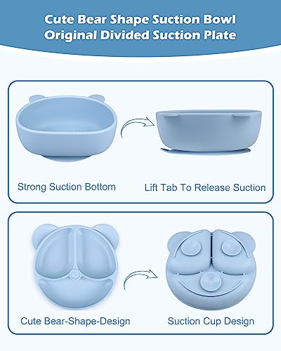 OFUN Silicone Toddler Feeding Set, Baby Led Weaning Supplies, 8 Pack Silicone Divided Suction Plate, Bowl and a Sippy Cup, with 2 Spoon, 2 folk, Eating Utensil, First Stage BLW Utensils 6-12 Months from Shenzhen Bangbang Silicone Technology Co.,Ltd