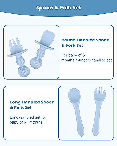 OFUN Silicone Toddler Feeding Set, Baby Led Weaning Supplies, 8 Pack Silicone Divided Suction Plate, Bowl and a Sippy Cup, with 2 Spoon, 2 folk, Eating Utensil, First Stage BLW Utensils 6-12 Months from Shenzhen Bangbang Silicone Technology Co.,Ltd