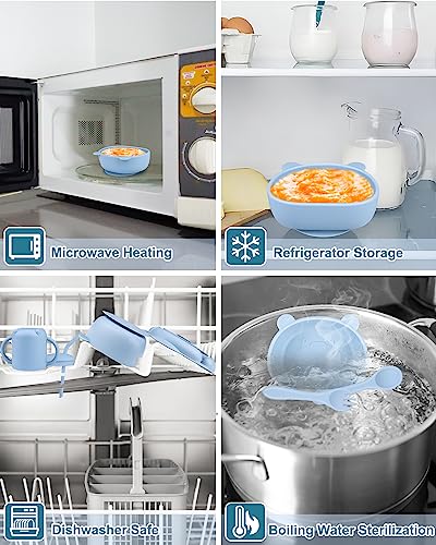 OFUN Silicone Toddler Feeding Set, Baby Led Weaning Supplies, 8 Pack Silicone Divided Suction Plate, Bowl and a Sippy Cup, with 2 Spoon, 2 folk, Eating Utensil, First Stage BLW Utensils 6-12 Months from Shenzhen Bangbang Silicone Technology Co.,Ltd