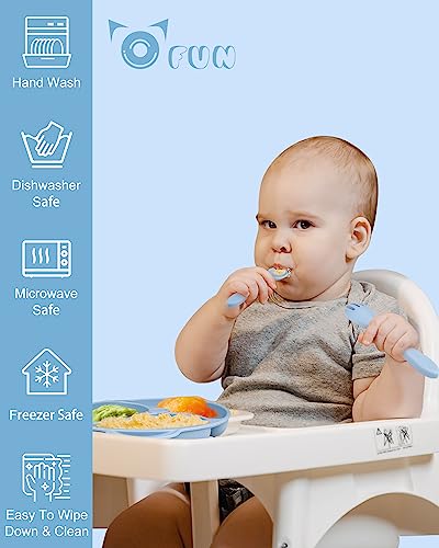 OFUN Silicone Toddler Feeding Set, Baby Led Weaning Supplies, 8 Pack Silicone Divided Suction Plate, Bowl and a Sippy Cup, with 2 Spoon, 2 folk, Eating Utensil, First Stage BLW Utensils 6-12 Months from Shenzhen Bangbang Silicone Technology Co.,Ltd