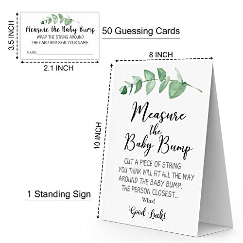 Measure Mommy's Belly Game, Greenery, Eucalyptus Theme 1 Sign & 50 Guess Cards Kit, Measure the Baby Bump How Big is Mommy's Belly Table Sign Baby Shower Party Games - BUMP-a017 by mermermu