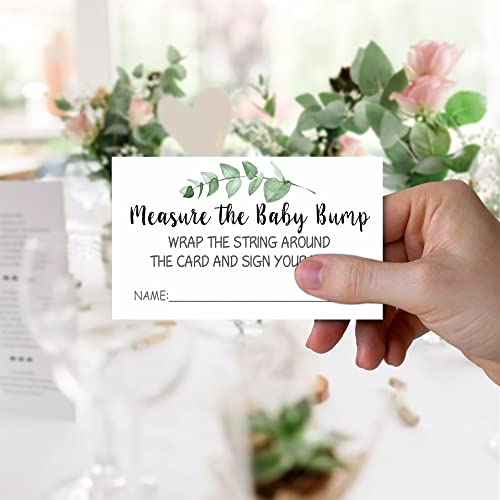 Measure Mommy's Belly Game, Greenery, Eucalyptus Theme 1 Sign & 50 Guess Cards Kit, Measure the Baby Bump How Big is Mommy's Belly Table Sign Baby Shower Party Games - BUMP-a017 by mermermu