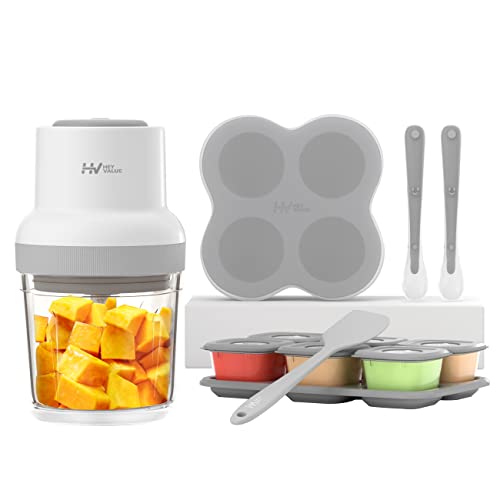 Baby Food Maker, HEYVALUE 13-in-1 Baby Food Processor Set for Baby Food, Fruit, Vegatable, Meat, Baby Food Blender with Baby Food Containers, Baby Food Freezer Tray, Silicone Spoons, Silicone Spatula (Gray) by HEYVALUE
