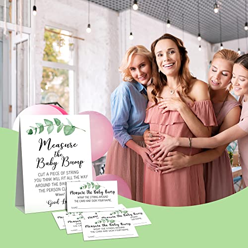Measure Mommy's Belly Game, Greenery, Eucalyptus Theme 1 Sign & 50 Guess Cards Kit, Measure the Baby Bump How Big is Mommy's Belly Table Sign Baby Shower Party Games - BUMP-a017 by mermermu