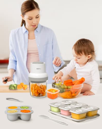 Baby Food Maker, HEYVALUE 13-in-1 Baby Food Processor Set for Baby Food, Fruit, Vegatable, Meat, Baby Food Blender with Baby Food Containers, Baby Food Freezer Tray, Silicone Spoons, Silicone Spatula (Gray) by HEYVALUE