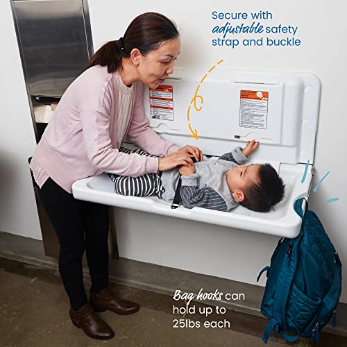ECR4Kids ELR-18004 Wall-Mounted Baby Changing Station, Horizontal Fold-Down Diaper Change Table with Safety Straps for Commercial Bathrooms, ADA and ANSI Compliant, Free Replacement Straps, White Granite from ECR4Kids