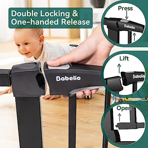 BABELIO 26-40 Inch Easy Install Extra Wide Pressure Mounted Metal Baby Gate, No Drilling, No Tools Required, with Wall Protectors and Extenders (Black) by BABELIO