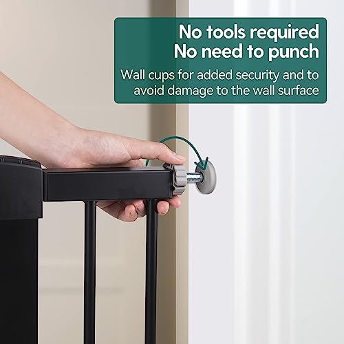 BABELIO 26-40 Inch Easy Install Extra Wide Pressure Mounted Metal Baby Gate, No Drilling, No Tools Required, with Wall Protectors and Extenders (Black) by BABELIO