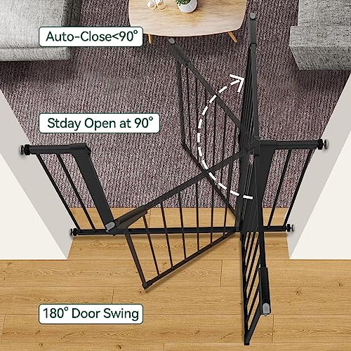 BABELIO 26-40 Inch Easy Install Extra Wide Pressure Mounted Metal Baby Gate, No Drilling, No Tools Required, with Wall Protectors and Extenders (Black) by BABELIO