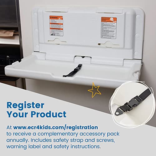ECR4Kids ELR-18004 Wall-Mounted Baby Changing Station, Horizontal Fold-Down Diaper Change Table with Safety Straps for Commercial Bathrooms, ADA and ANSI Compliant, Free Replacement Straps, White Granite from ECR4Kids
