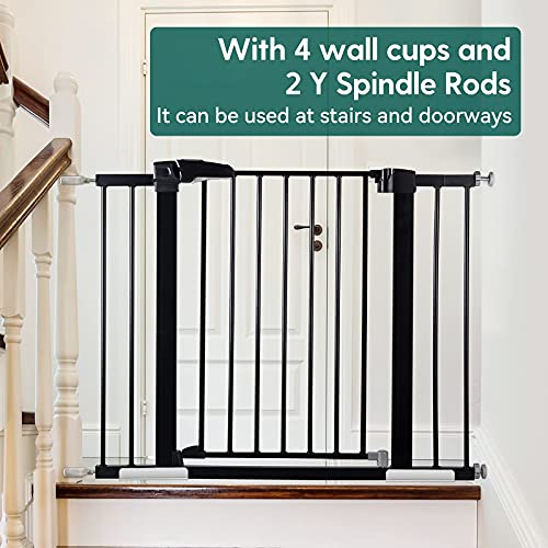 BABELIO 26-40 Inch Easy Install Extra Wide Pressure Mounted Metal Baby Gate, No Drilling, No Tools Required, with Wall Protectors and Extenders (Black) by BABELIO