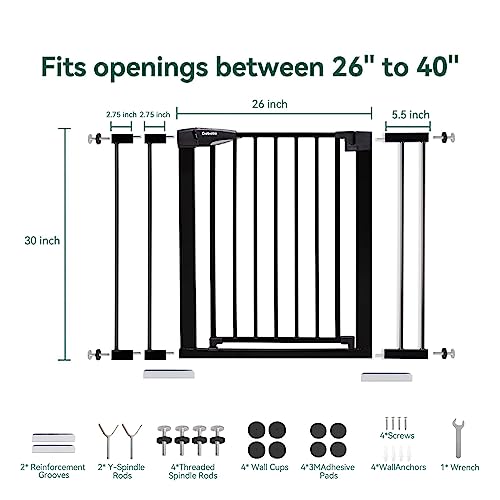 BABELIO 26-40 Inch Easy Install Extra Wide Pressure Mounted Metal Baby Gate, No Drilling, No Tools Required, with Wall Protectors and Extenders (Black) by BABELIO