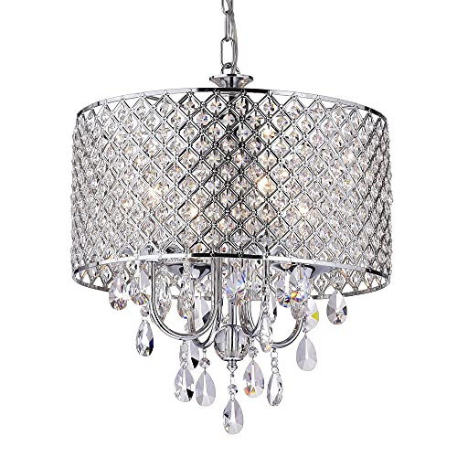 EDVIVI Marya Drum Crystal Chandelier Ceiling Fixture| 4 lights Glam Lighting Fixture with Chrome Finish| Adjustable Ceiling Light with Round Crystal Drum Shade| Living room, Dining, Bedroom. from EDVIVI