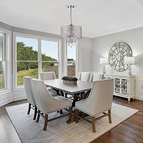 EDVIVI Marya Drum Crystal Chandelier Ceiling Fixture| 4 lights Glam Lighting Fixture with Chrome Finish| Adjustable Ceiling Light with Round Crystal Drum Shade| Living room, Dining, Bedroom. from EDVIVI