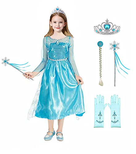 Almce Elsa Costume for Girls Toddler Christmas Birthday Party Dress Up Little Girl Princess Dresses with Accessories (Blue, 3T) by 