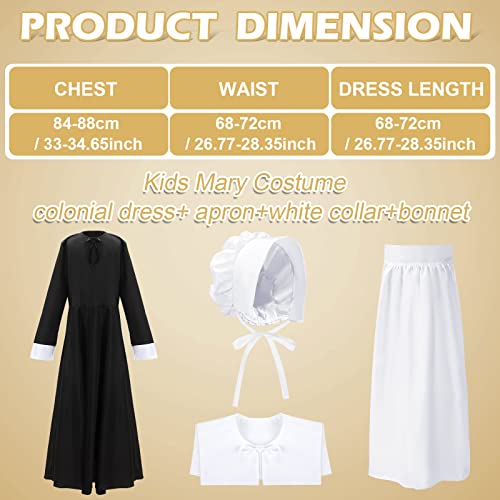 4 Pcs Pilgrim Costume Kit for Girls Colonial Girls Costume Dress Cosplay Costumes Halloween Pilgrim Girls Costume (Medium) from Silkfly