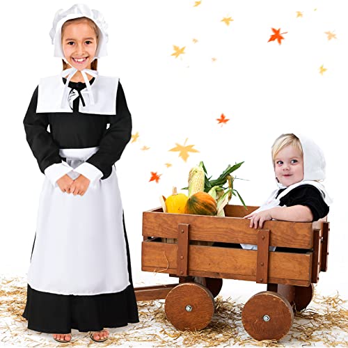 4 Pcs Pilgrim Costume Kit for Girls Colonial Girls Costume Dress Cosplay Costumes Halloween Pilgrim Girls Costume (Medium) from Silkfly