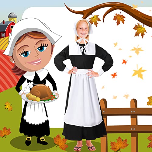 4 Pcs Pilgrim Costume Kit for Girls Colonial Girls Costume Dress Cosplay Costumes Halloween Pilgrim Girls Costume (Medium) from Silkfly