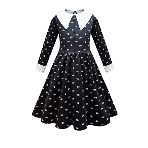 moderist Wednesday Addams Costume for Girls Halloween Costumes Long Sleeve Dress with Wig from 