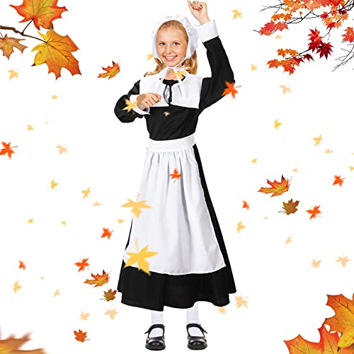 4 Pcs Pilgrim Costume Kit for Girls Colonial Girls Costume Dress Cosplay Costumes Halloween Pilgrim Girls Costume (Medium) from Silkfly