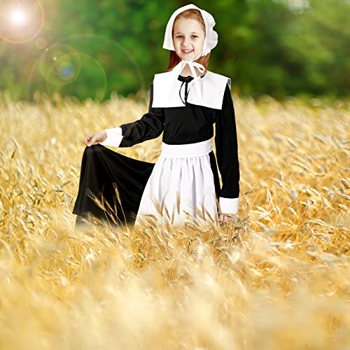 4 Pcs Pilgrim Costume Kit for Girls Colonial Girls Costume Dress Cosplay Costumes Halloween Pilgrim Girls Costume (Medium) from Silkfly