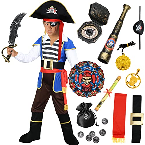 Latocos Pirate Costume Kids Boys Pretend Role Play Dress Up Costumes Halloween Birthday Party Gifts Toddler Ages 3-12 Years from 