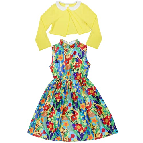 AlecosFun Old Lady Costume for Girls, 100th Day of School Granny Outfit, Dress Up Wig Glasses 4-Piece Set for Kids 4-6 Years by 