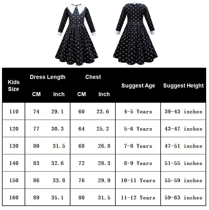 moderist Wednesday Addams Costume for Girls Halloween Costumes Long Sleeve Dress with Wig from 