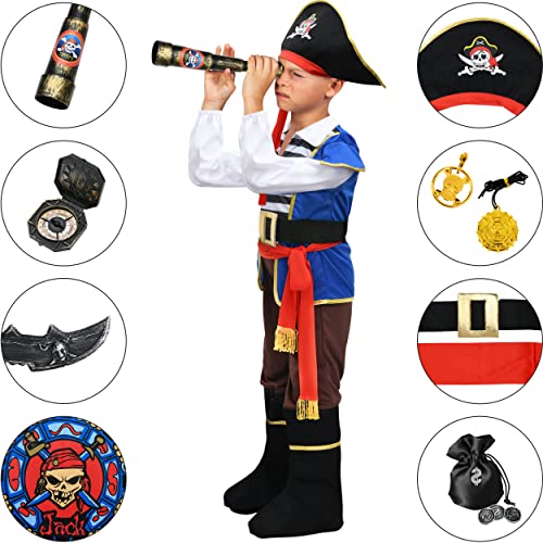 Latocos Pirate Costume Kids Boys Pretend Role Play Dress Up Costumes Halloween Birthday Party Gifts Toddler Ages 3-12 Years from 