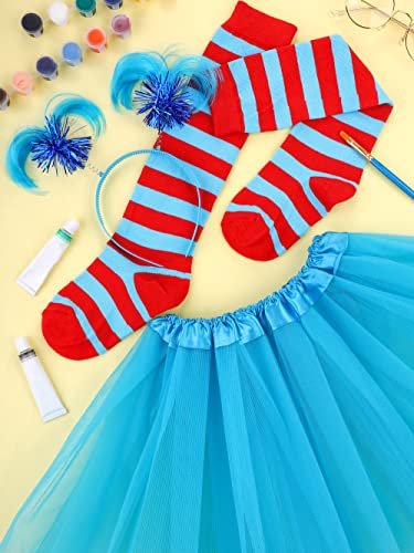 SOMSOC 3 Pieces Tulle Tutu Costume Set Tutus Skirts Feathers Ponytail Headband High Stocking for Girls Cosplay from SOMSOC