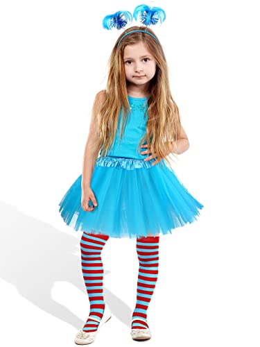 SOMSOC 3 Pieces Tulle Tutu Costume Set Tutus Skirts Feathers Ponytail Headband High Stocking for Girls Cosplay from SOMSOC