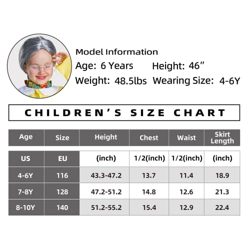 AlecosFun Old Lady Costume for Girls, 100th Day of School Granny Outfit, Dress Up Wig Glasses 4-Piece Set for Kids 4-6 Years by 