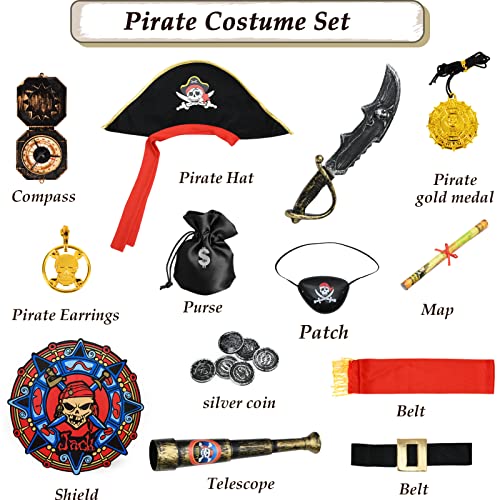 Latocos Pirate Costume Kids Boys Pretend Role Play Dress Up Costumes Halloween Birthday Party Gifts Toddler Ages 3-12 Years from 
