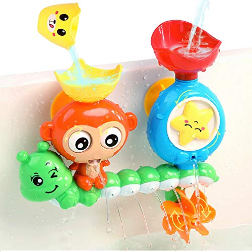 G-WACK Bath Toys for Toddlers Age 1 2 3 Year Old Girl Boy, Preschool New Born Baby Bathtub Water Toys, Durable Interactive Multicolored Infant Toy, Lovely Monkey Caterpillar, 2 Strong Suction Cups by G-WACK