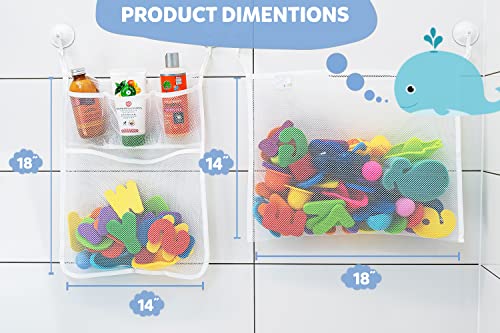 Comfylife 2 x Mesh Bath Toy Organizer + 6 Ultra Strong Hooks + 36 Bath Letters & Numbers â Eco-Safe, Fun, Educational Foam Baby Bath Letters and Perfect Toy Storage Net for Baby Bath Toys & More by Comfylife