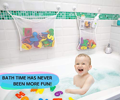 Comfylife 2 x Mesh Bath Toy Organizer + 6 Ultra Strong Hooks + 36 Bath Letters & Numbers â Eco-Safe, Fun, Educational Foam Baby Bath Letters and Perfect Toy Storage Net for Baby Bath Toys & More by Comfylife
