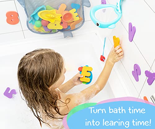 Comfylife 2 x Mesh Bath Toy Organizer + 6 Ultra Strong Hooks + 36 Bath Letters & Numbers â Eco-Safe, Fun, Educational Foam Baby Bath Letters and Perfect Toy Storage Net for Baby Bath Toys & More by Comfylife