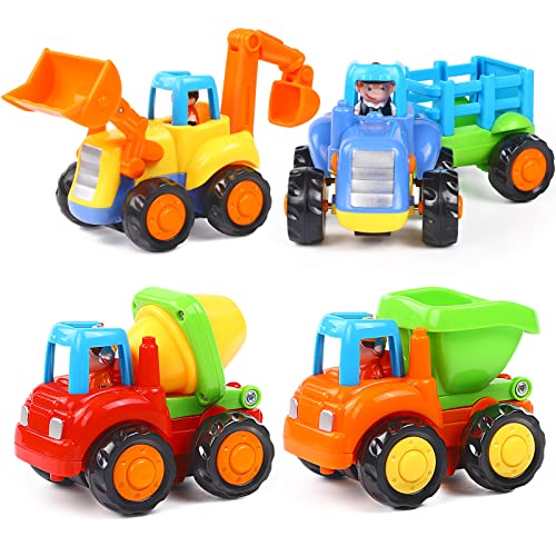 ORWINE Inertia Toy Early Educational Toddler Baby Toy Friction Powered Cars Push and Go Cars Tractor Bulldozer Dumper Cement Mixer Engineering Vehicles Toys for Children Boys Girls Kids Gift 4PCS by ORWINE