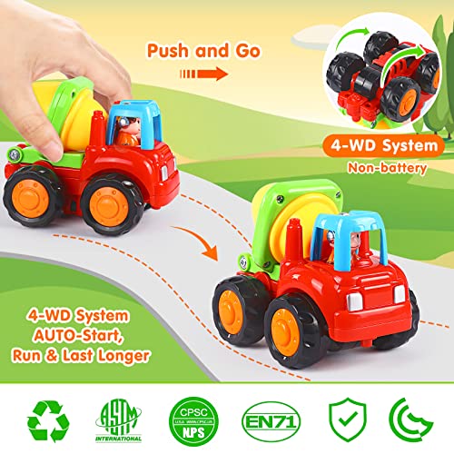 ORWINE Inertia Toy Early Educational Toddler Baby Toy Friction Powered Cars Push and Go Cars Tractor Bulldozer Dumper Cement Mixer Engineering Vehicles Toys for Children Boys Girls Kids Gift 4PCS by ORWINE